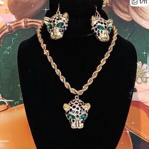 3pc Leopard Earrings & Necklace Set
